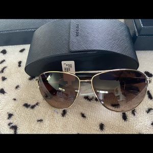 Authentic Prada Metal Aviator Sunglasses: Gold/BRN